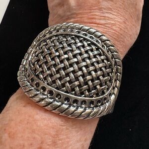 Chunky Silver-Tone Woven Statement Cuff Bracelet